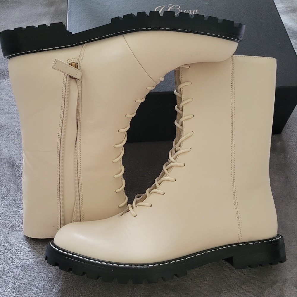 J. Crew Gwen Lug-Sole Leather Lace-Up Tall Shaft Boots New with box.